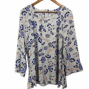 Daniel Rainn 3/4 Floral Exposed Zipper Back Blouse